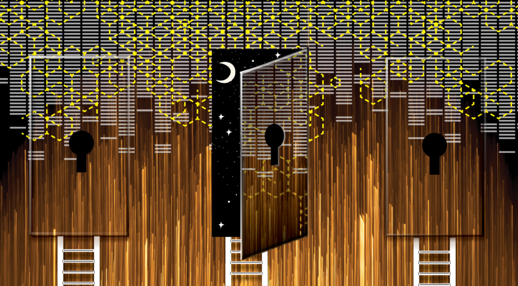 an image of several locked virtual doors depicting decentralized digital archival methods